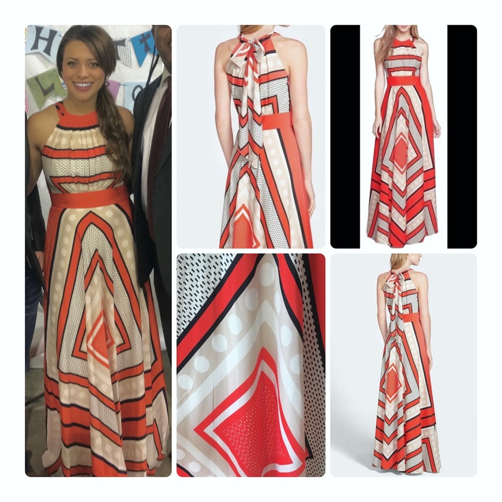 Elijah J orange navy & cream maxi dress